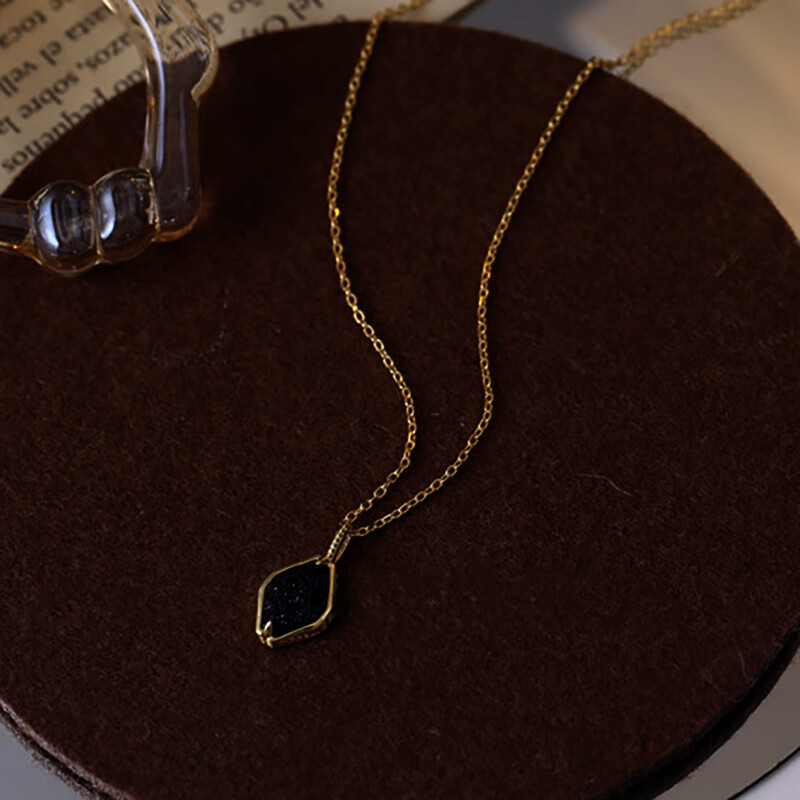 s925银镀金 紫金石 夜星空 梯形 项链 吊坠 耳钉 套装 紫金石项 