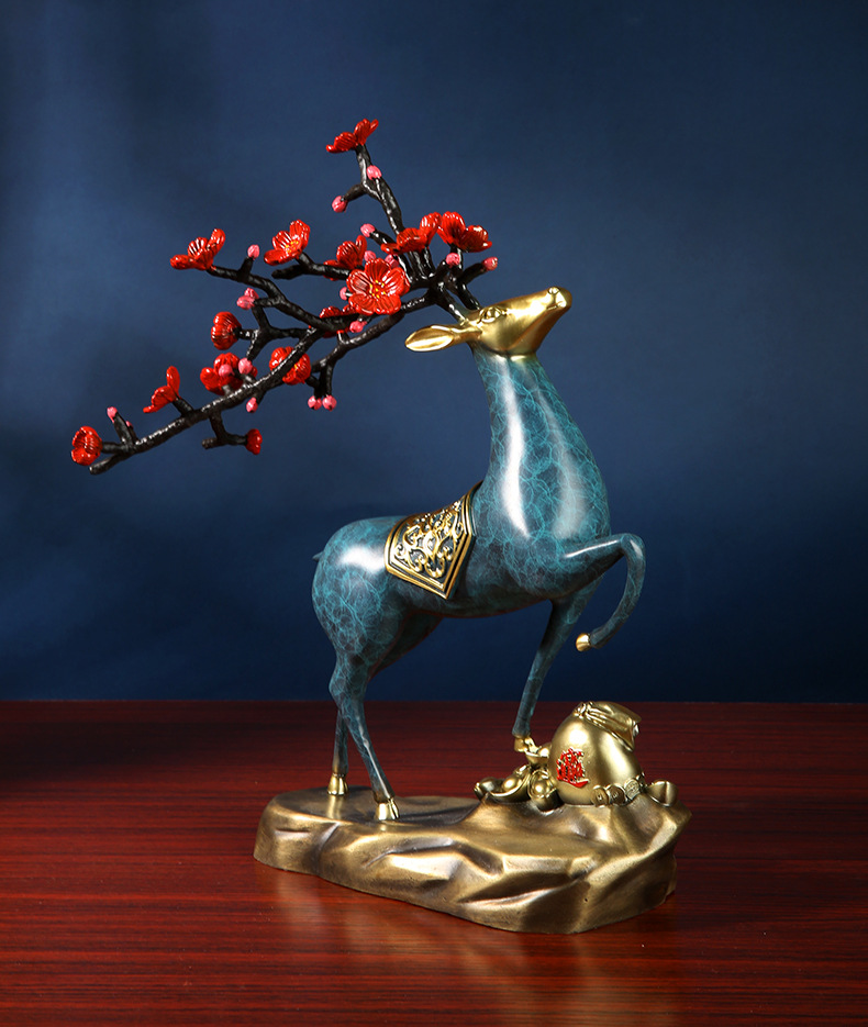 domir一鹿有财梅花鹿全铜摆件发财鹿麋鹿家居客厅办公桌公司开业礼品