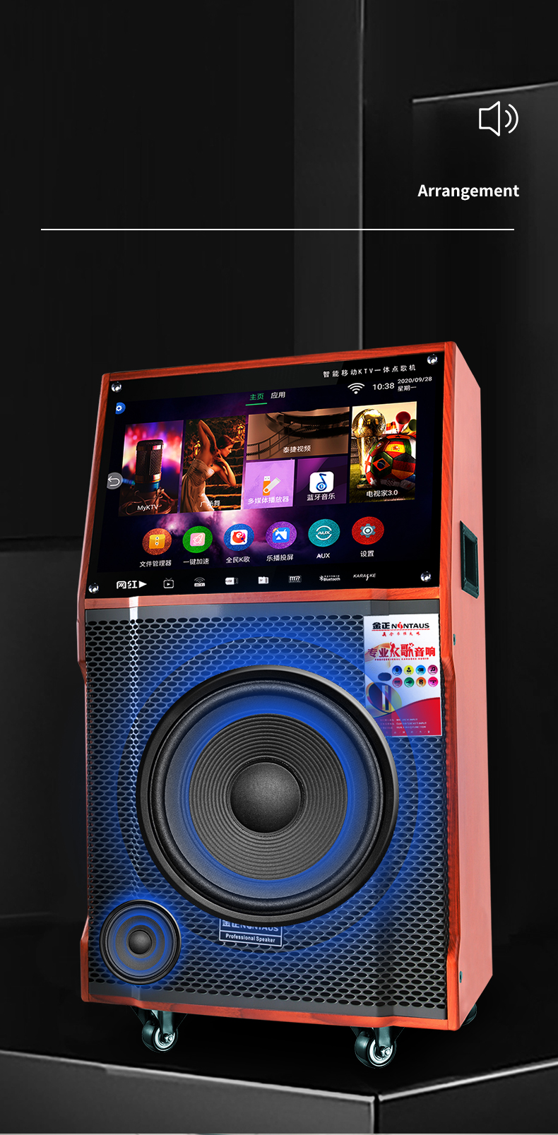 金正nintaush39广场舞音响带显示屏幕超大屏拉杆移动ktv点歌家用视频
