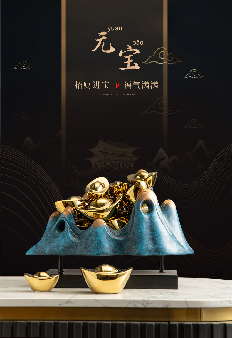 金元宝摆件新中式聚宝盆摆件聚财陶瓷金元宝新中式家居饰品办公室乔迁