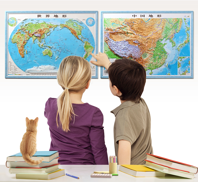 立体浮雕地图中国和世界地形图立体地图浮雕年新版高清凹凸山脉画3d