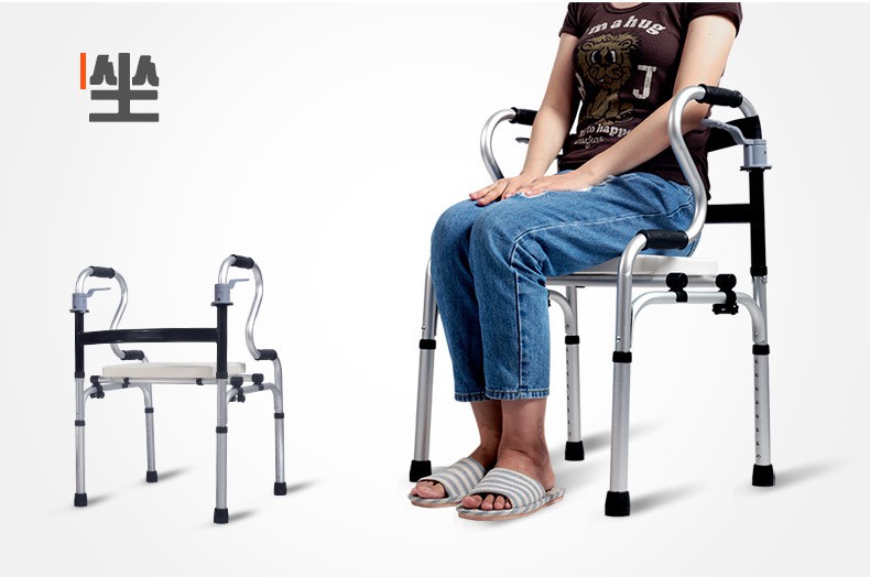 带座助行器 老人铝合金带轮老年人四脚拐杖残疾人拐棍助步器 不带轮款