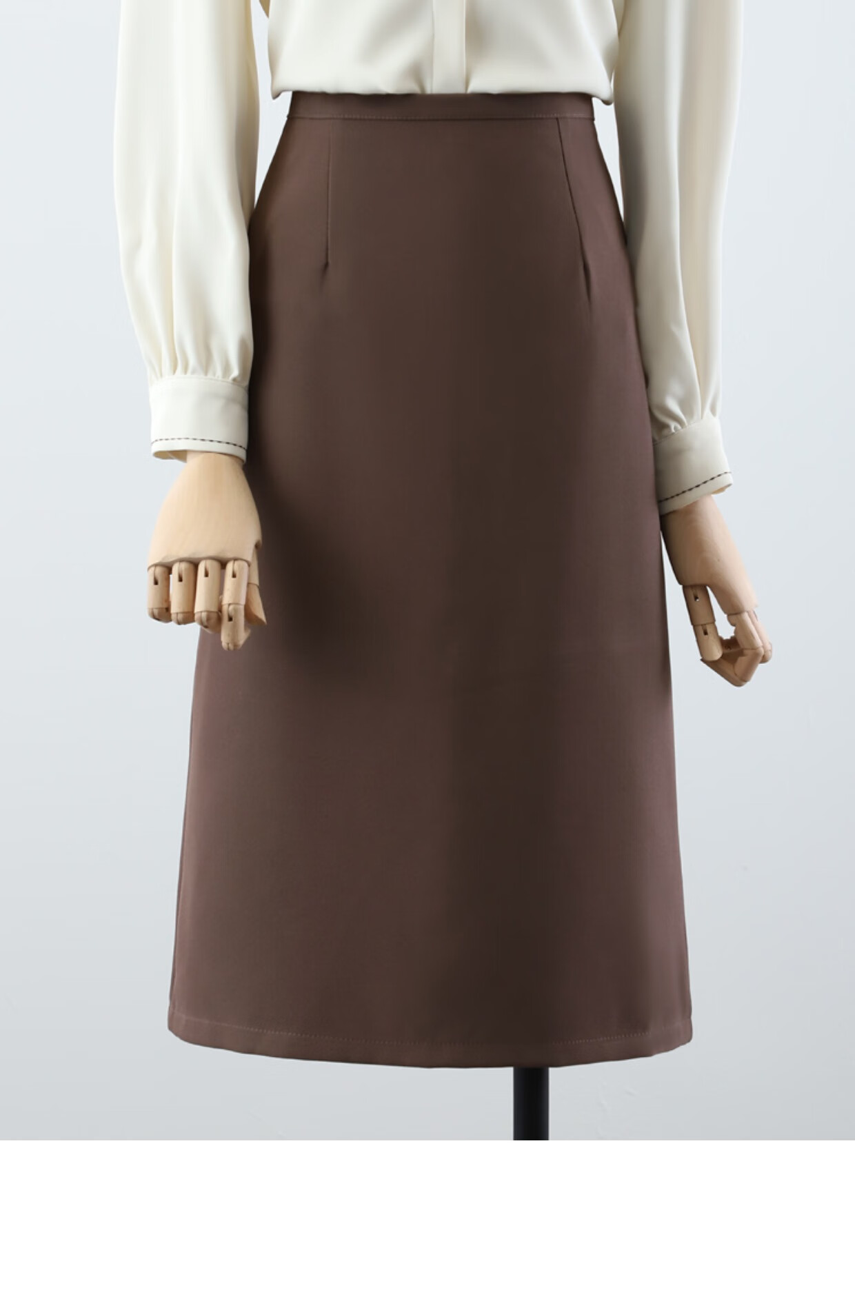 直筒裙半身裙过膝秋冬咖色新款职业百搭后开叉一步裙百搭裙子 咖西裙