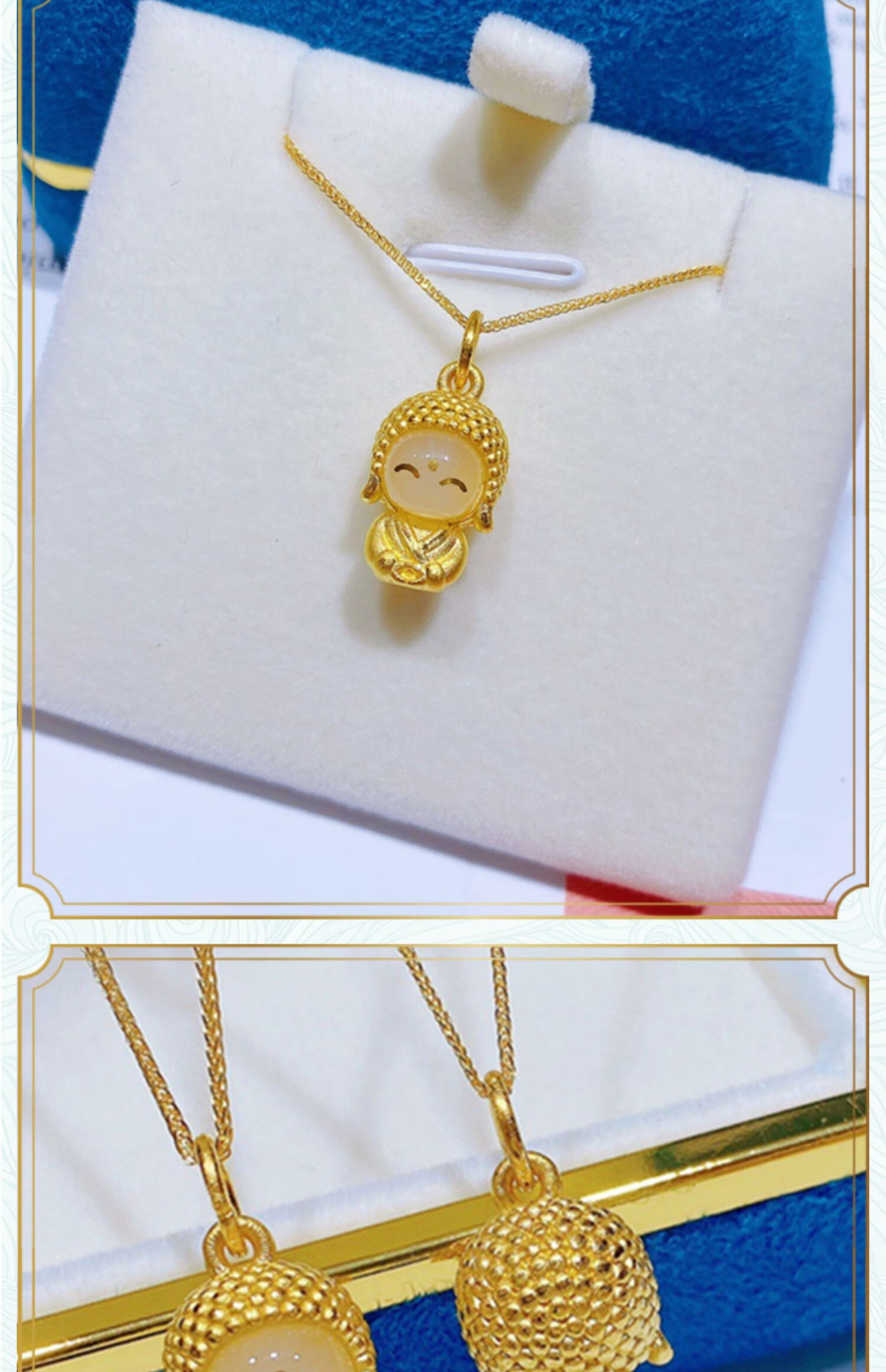 老凤凰同款黄金佛吊坠999足金镶玉弥勒小萌佛项链女3d硬金和田玉本命