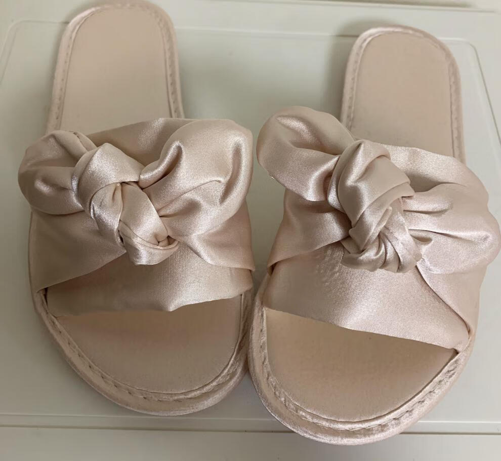 蝴蝶结红绸缎拖鞋女春婚庆结婚晨袍拖鞋新娘婚鞋伴娘拖鞋室内防滑 酒