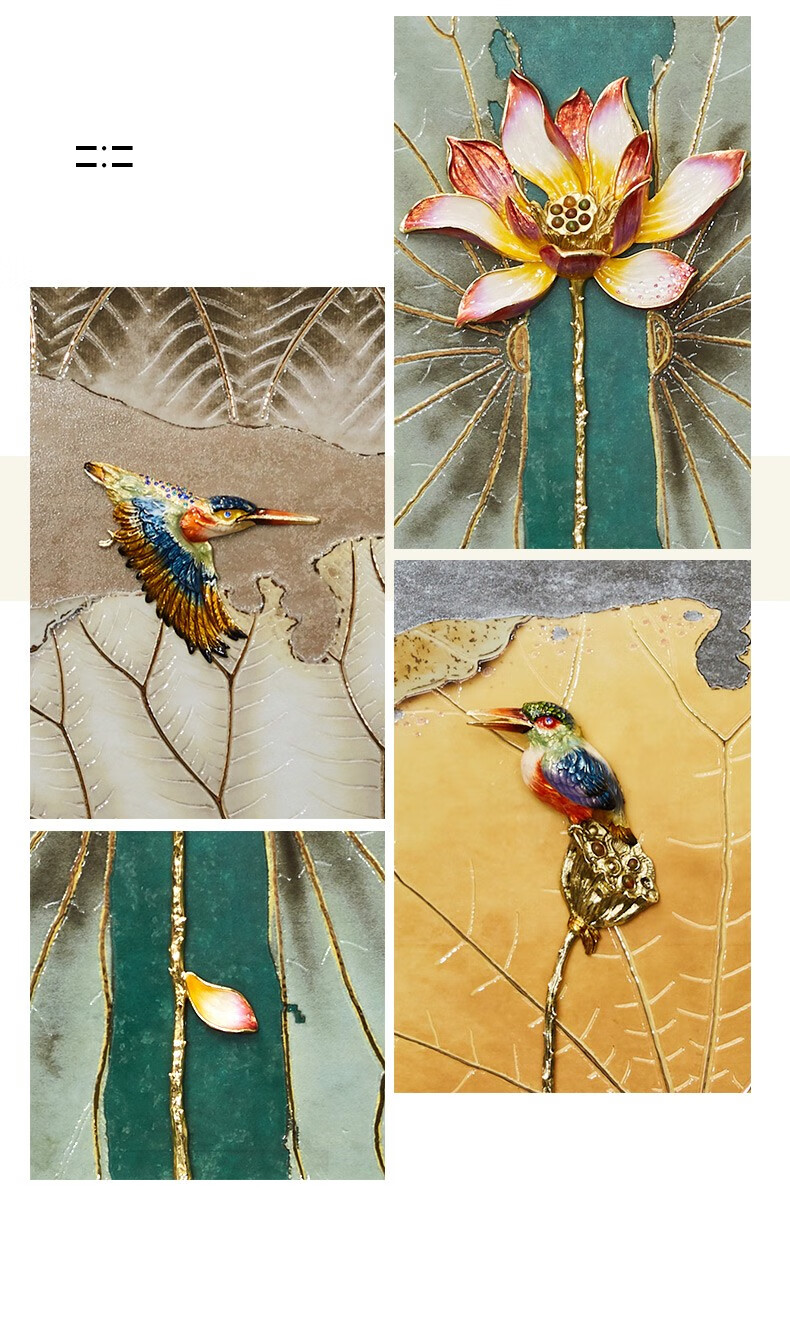 圣朗伦珐琅彩工艺装饰画客厅沙发背景墙浮雕画豪宅装饰画 画(荷韵.