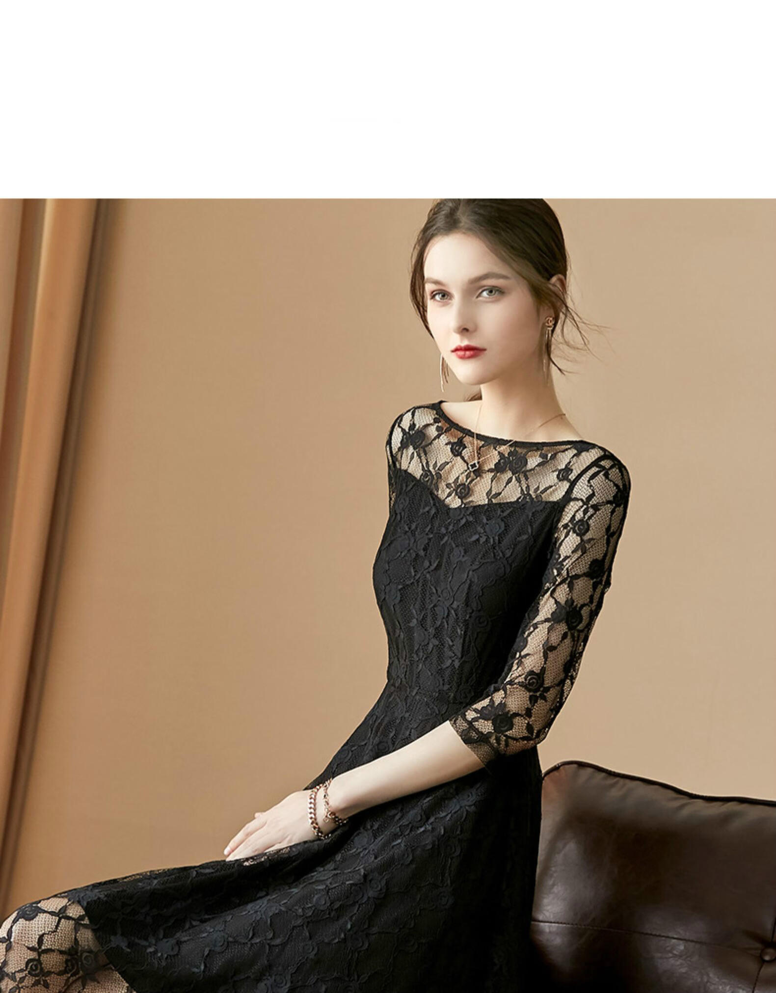 aoseka)轻奢品牌2020夏季新款法式优雅镂空小黑裙修身a字蕾丝连衣裙女