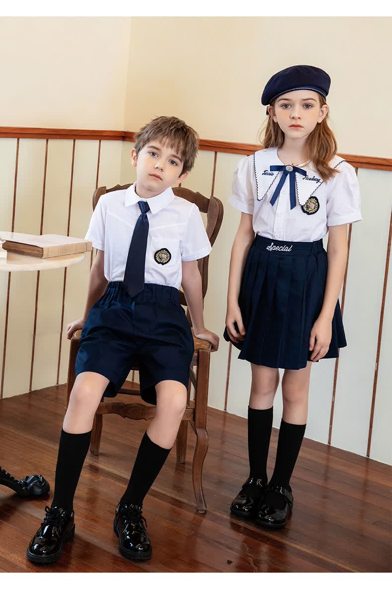 读祺轻奢定制儿童校服小学生校服夏季短袖套装英伦风定制儿童班服装
