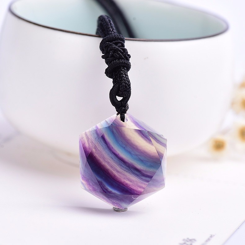 唯诚天然七彩萤石吊坠六芒星大卫星吊坠彩虹条纹萤石原石项链男女礼物