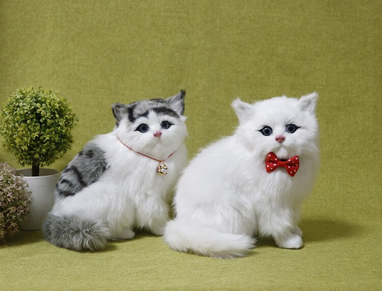 仿真猫咪玩偶儿童玩具会叫小猫咪动物模型假猫毛绒公仔萌宠猫 白色蹲