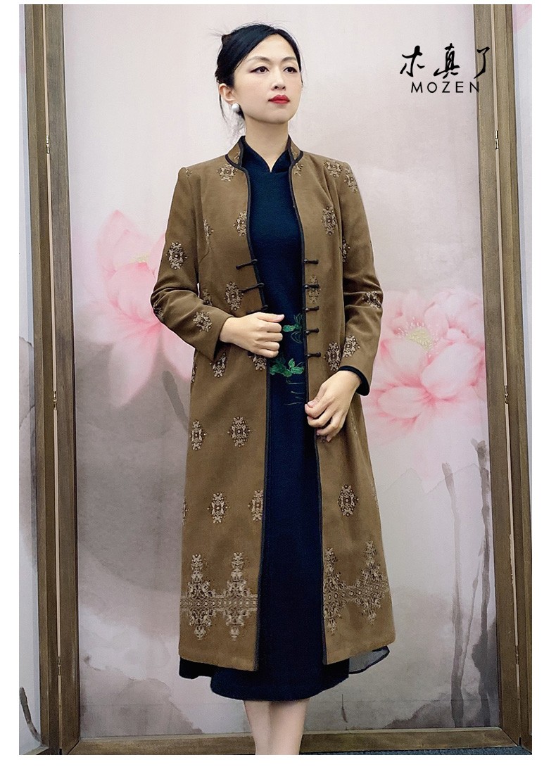 年终钜惠木真了中式服装春季新款立领盘扣风衣女中长款94009色2xa舒适