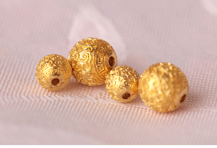 999足金古法金实心圆珠10mm8mm6mm回纹祥云珠金珠圆珠子圣诞节礼物