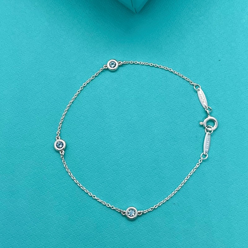 蒂芙尼蒂凡尼 tiffany 925银镶三颗钻石宝石手链手环手镯 礼物