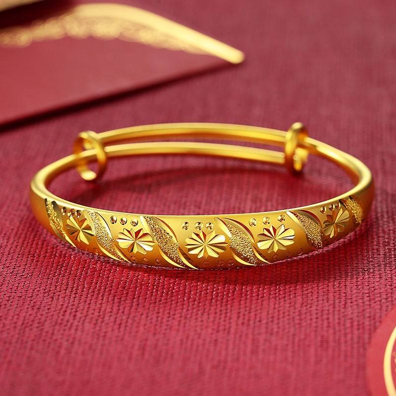 黄金女和999足金24k推拉手镯三生三世纯金镯子配妈妈款古法 满天星