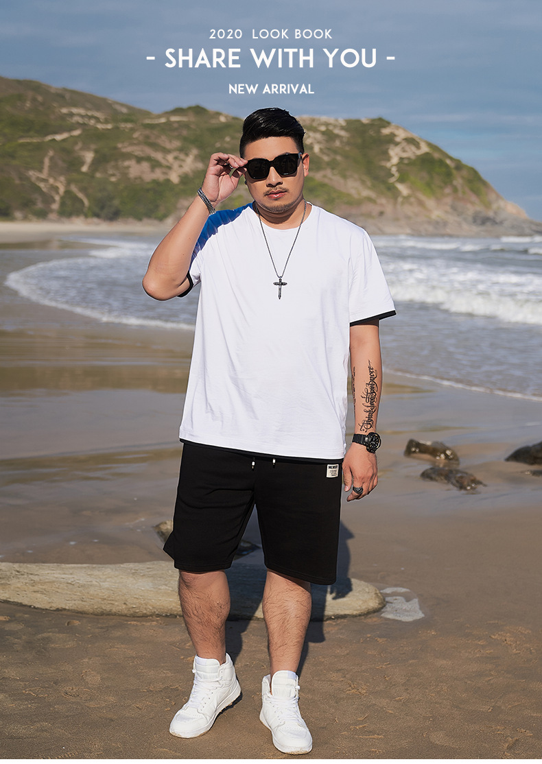 坦野大码t恤男多色纯棉短袖t恤胖子男夏季打底衫汗衫加肥加大拼接撞色