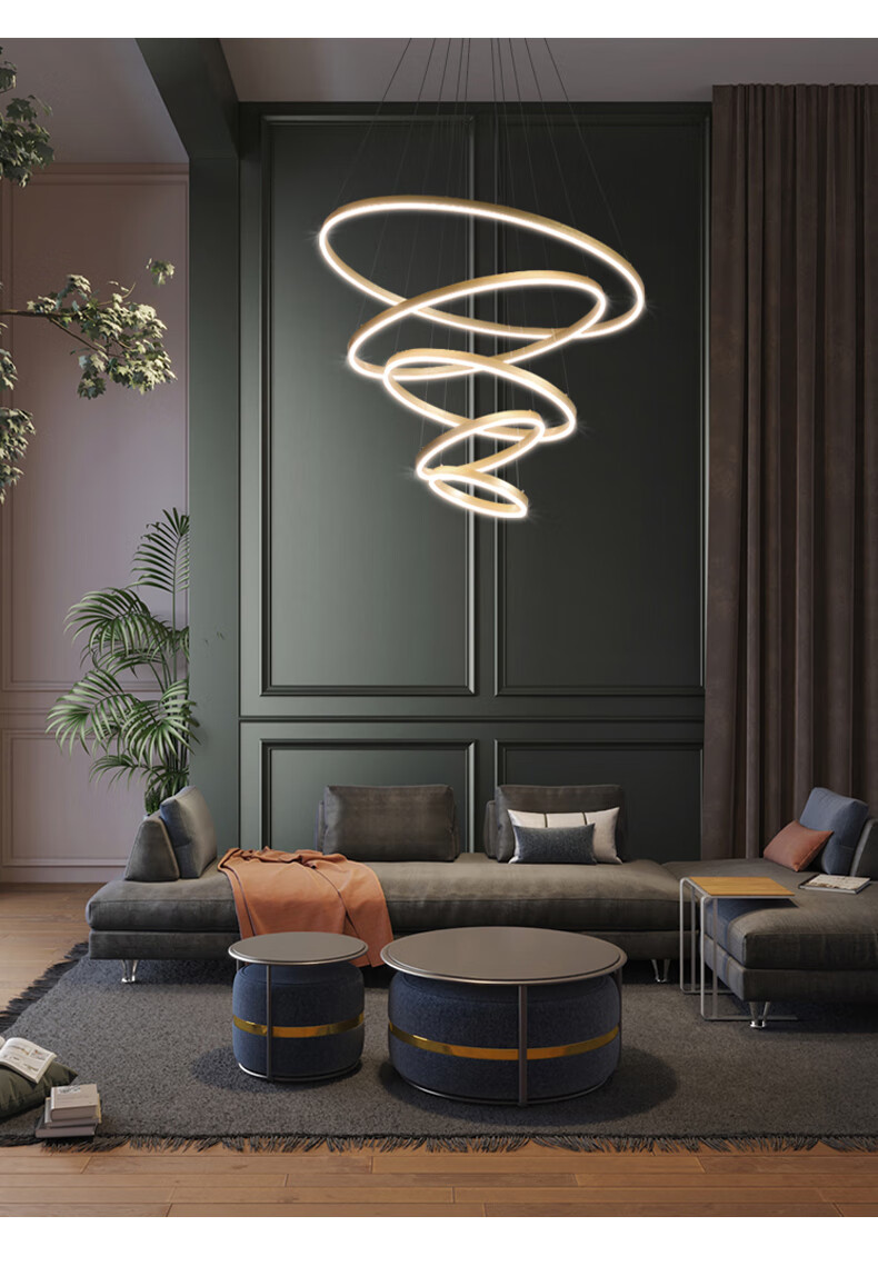 贝意品客厅吊灯现代轻奢 客厅灯现代简约轻奢复式楼梯吊灯中空大厅长