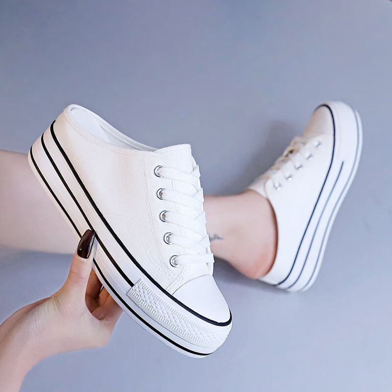 初中生无根帆布鞋女凡布鞋内增高6厚底内增高无后跟懒人鞋春季夏款