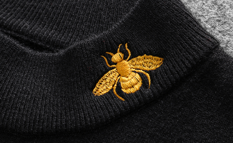 曼秀曼威 羊毛衫男半高领刺绣青年套头毛衣冬季新款韩版小蜜蜂撞色