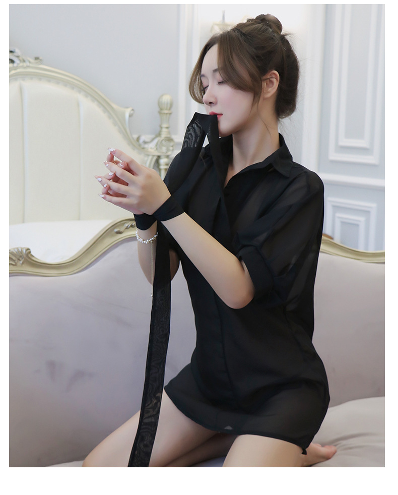 长夜漫漫 情趣内衣女 性感透明诱惑大码火爆男友制服白衬衫捆绑束缚变