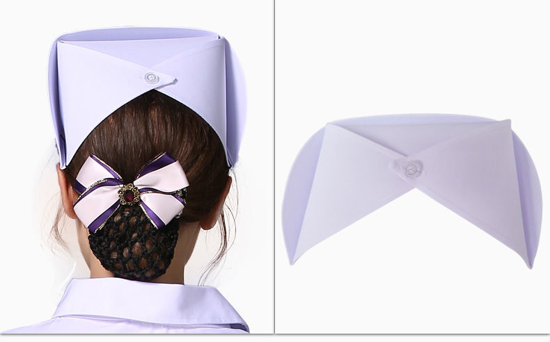 新品护士帽子白色燕尾帽粉蓝白色带杠帽圆帽实习护士长配帽 普通款