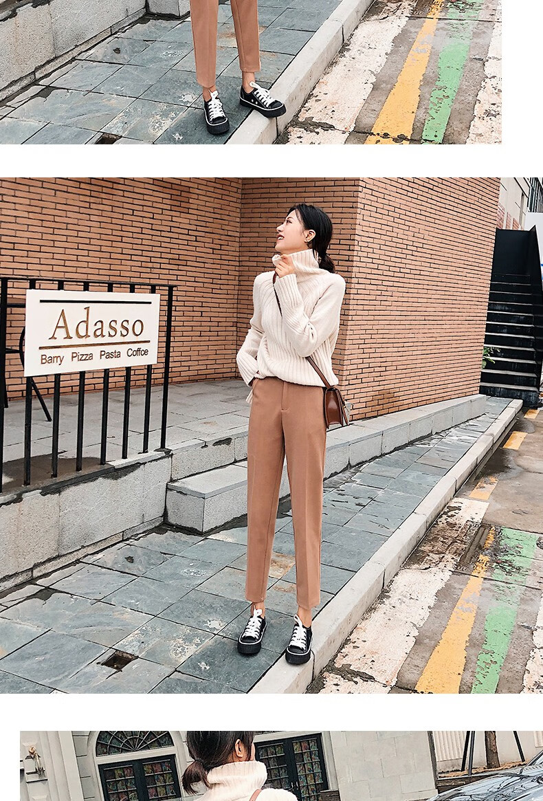 Langsha Women's Woolen Autumn Winter Straight-leg Harem Cropped Carrot Pants Loose Casual Trousers 9