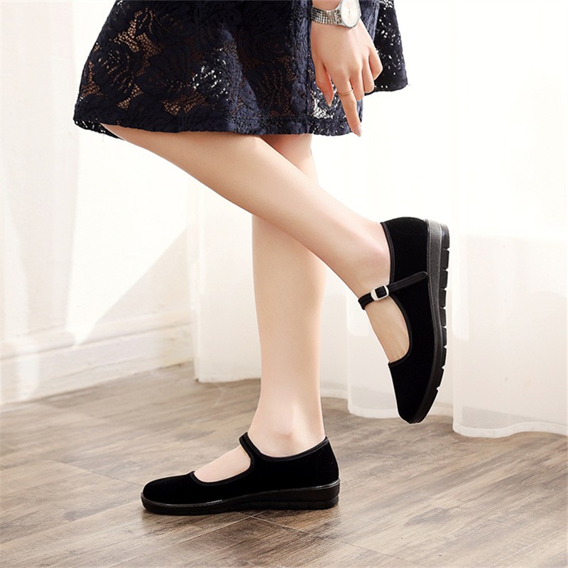 防滑酒店黑色工作一字扣带服务员饭店宾馆礼仪舞蹈单老北京布鞋黑色40