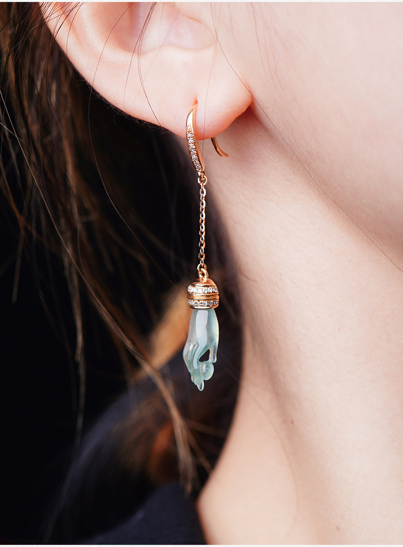 金帕岗收藏级翡翠耳坠冰种飘绿佛手耳环佛手瓜耳饰耳线天然缅甸玉石