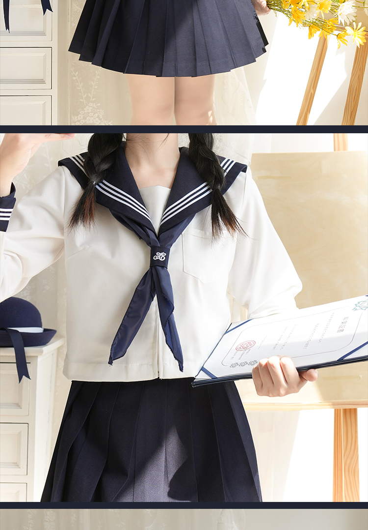 jk白三本正统jk制服基础款海军学院风校供中间水手服套装红色默认1