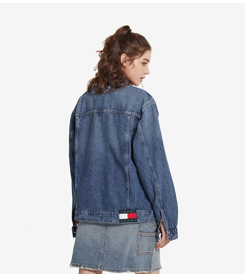 tommyjeans女装时尚纯棉刺绣logo宽松牛仔外套dw0dw08419牛仔蓝1a5xs