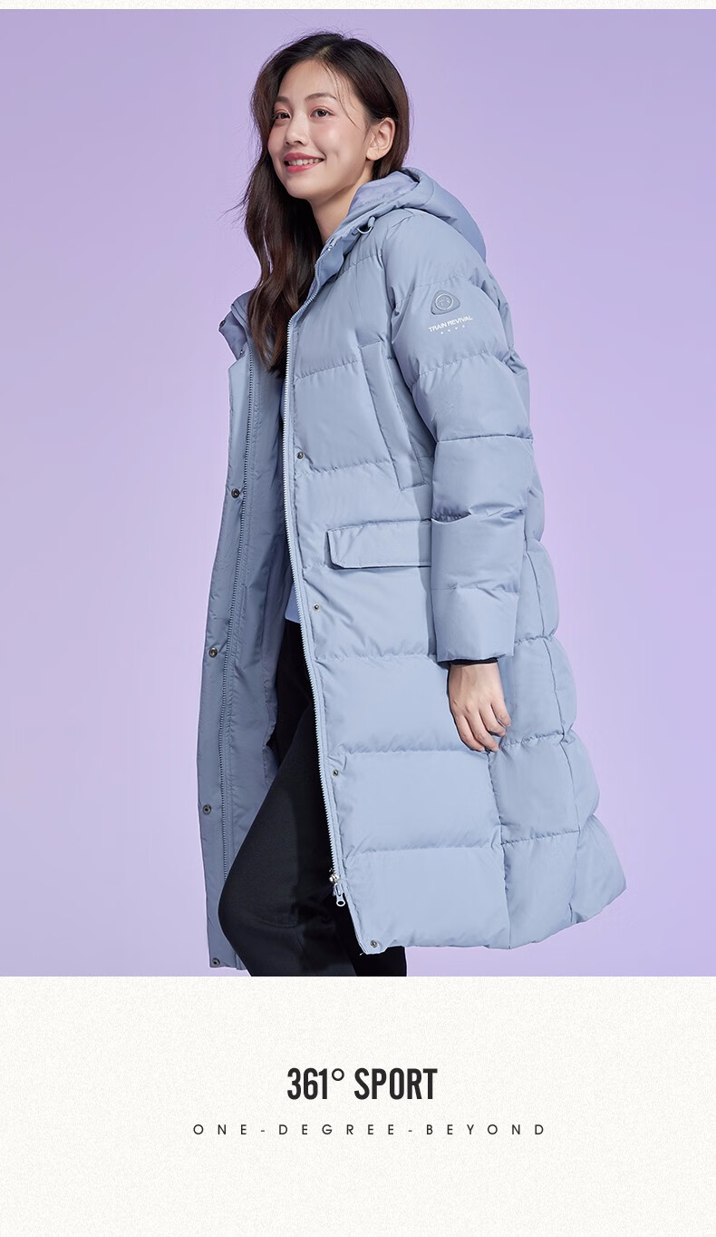 361度羽绒服女秋冬季新款加厚鸭绒时尚保暖连帽运动外套女浅米灰xl