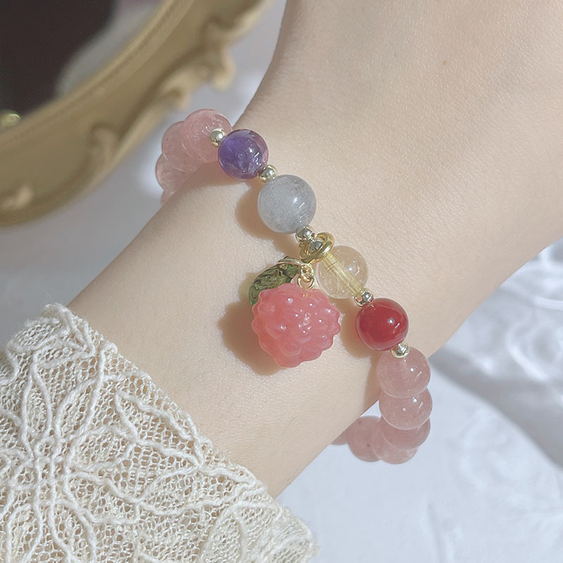 古珍新款恋爱水晶草莓晶手链女简约复古五行石手串盐源玛瑙挂件手饰送