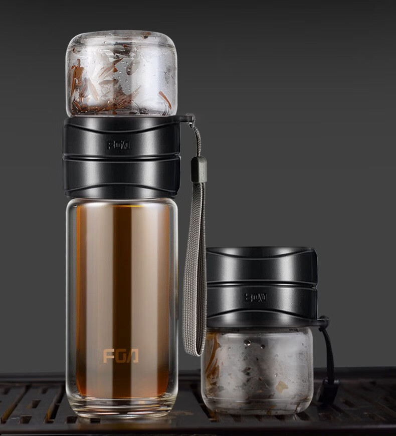 富光玻璃茶杯茶水分离杯泡茶杯便携双层大容量过滤网耐温差水杯子蓝色