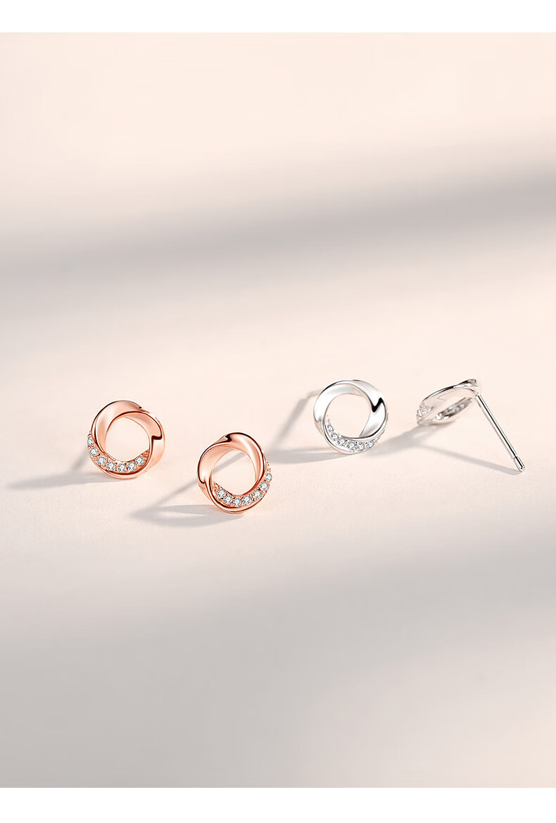 s925银莫比乌斯环耳钉女小巧微镶麻花耳环耳扣几何耳饰玫瑰金莫比乌斯