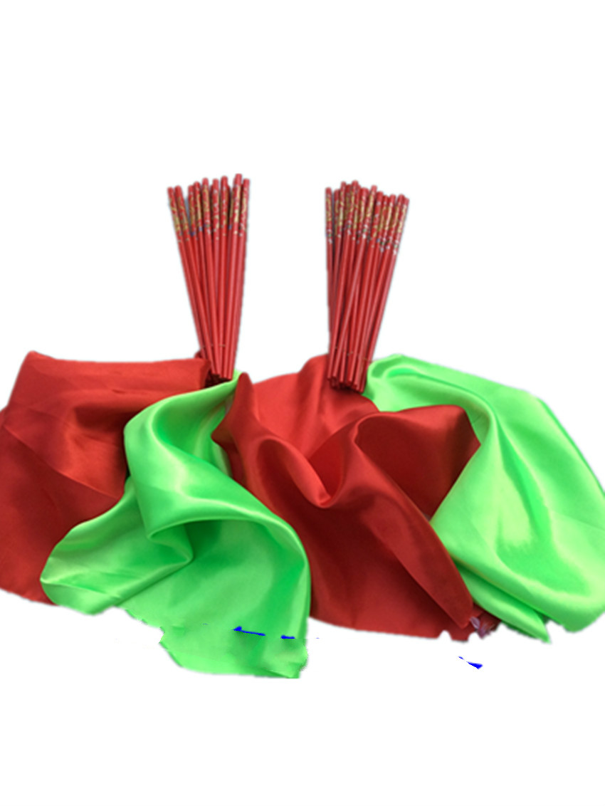 筷子舞舞蹈筷子蒙古族舞蹈筷子 舞蹈用品广场舞道具红绸 二把16根 红