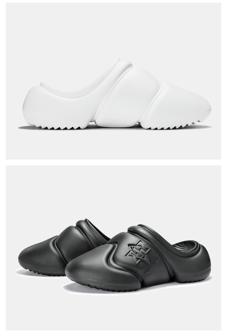 诺凡希 踩屎感拖鞋男户外运动情侣款厚底家居按摩防滑舒适包头拖 白色