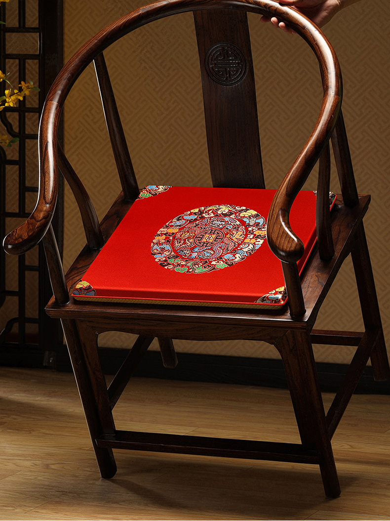 新中式茶桌椅坐垫红木沙发椅子垫子大龙团古典实木凳子防滑海绵垫圈椅