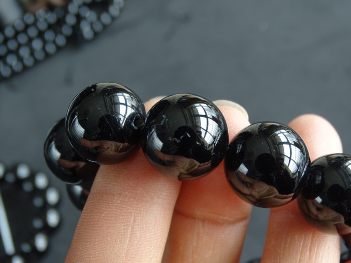 天然黑碧玺手链 单圈手串能量石托玛琳男女款 款二带花托款12mm【图片