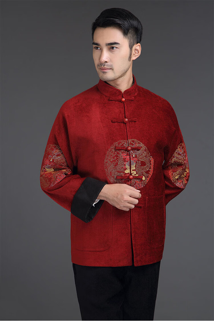 唐袭世家中老年中式盘扣生日套装礼服唐装男秋冬季长袖加厚外套爸爸装