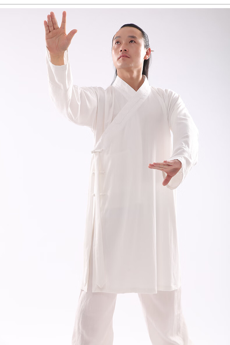 2022新款仁武蚕丝太极服斜襟道士服全套中国风蚕丝麻长袍道袍男女款