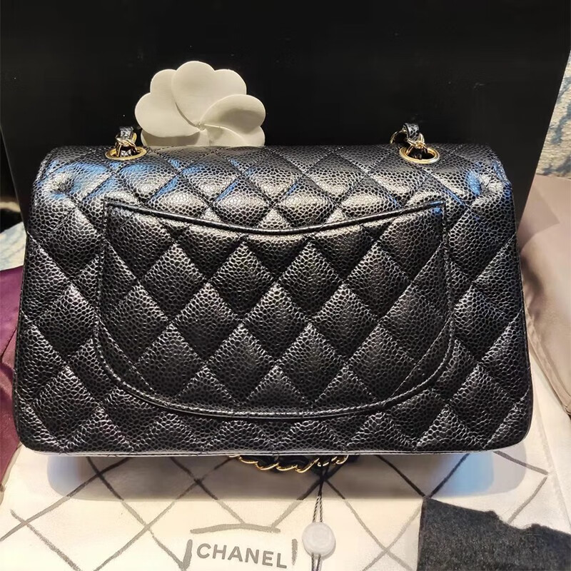 二手99新chanel香奈儿女包经典cf黑色金扣小牛皮荔枝纹女士斜跨包单肩