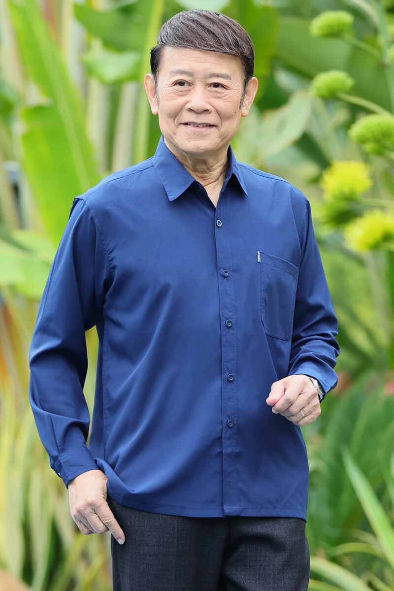 老爷爷衬衫中老年人衬衫男长袖爸爸装冰丝薄款宽松加肥加大爷爷春秋季