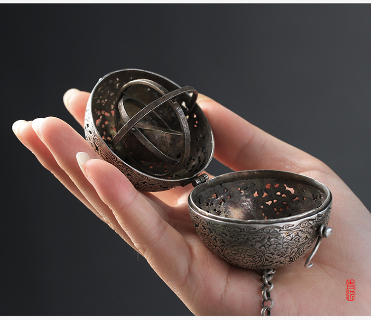 葡萄花鸟纹香囊国家宝藏葡萄花鸟纹银香囊球车载香薰炉镂空香薰球塔檀