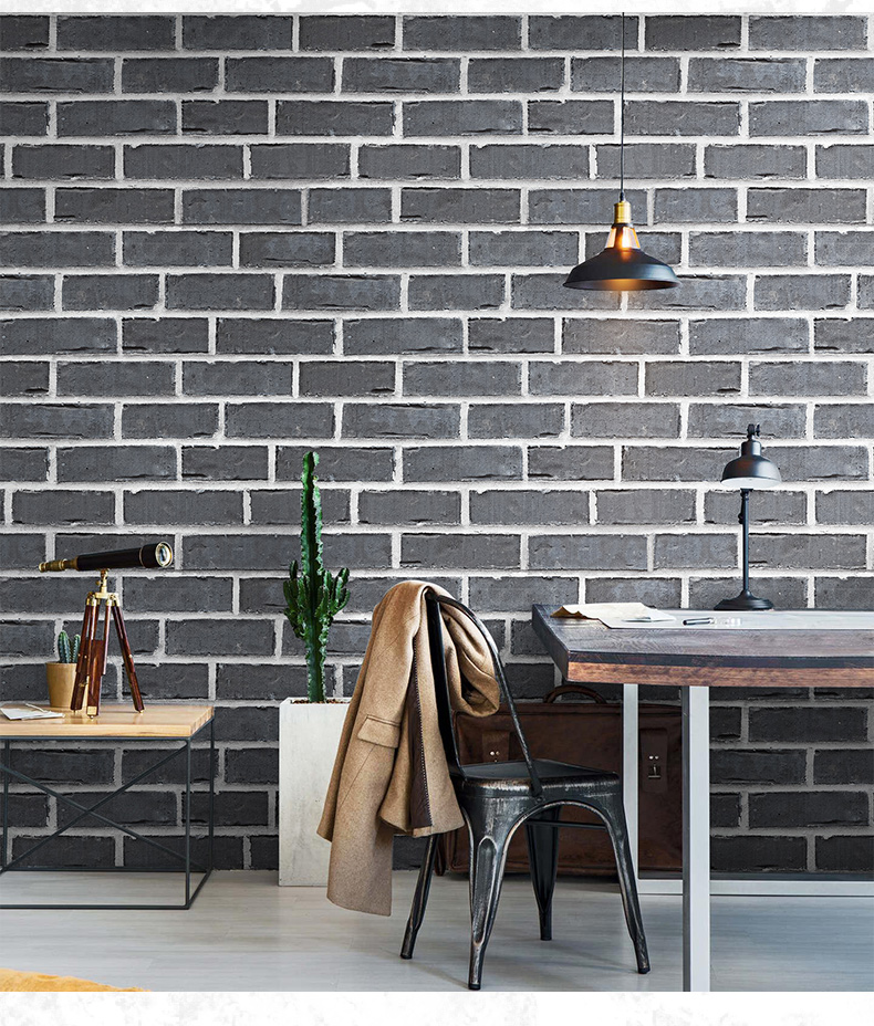 砖纹砖块非自粘餐厅饭店壁纸仿砖毕柯舒 771704 /中灰色 仅墙纸【图片