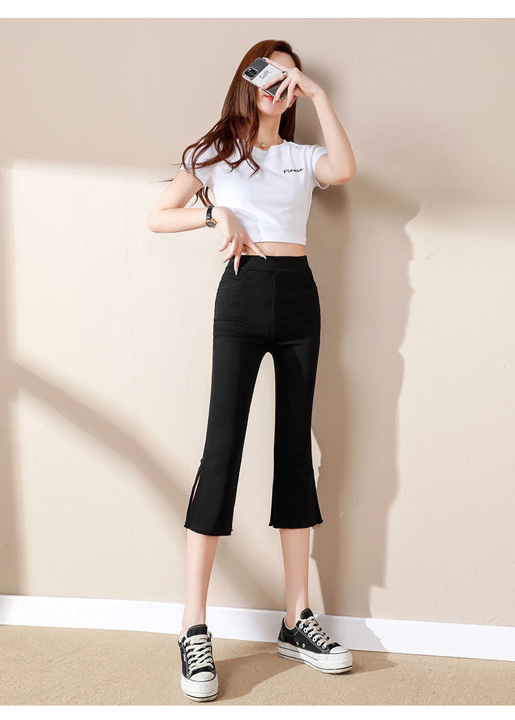 ny女装七分裤女夏薄款2022新款喇叭打底裤胖mm显瘦弹力7分休闲中裤