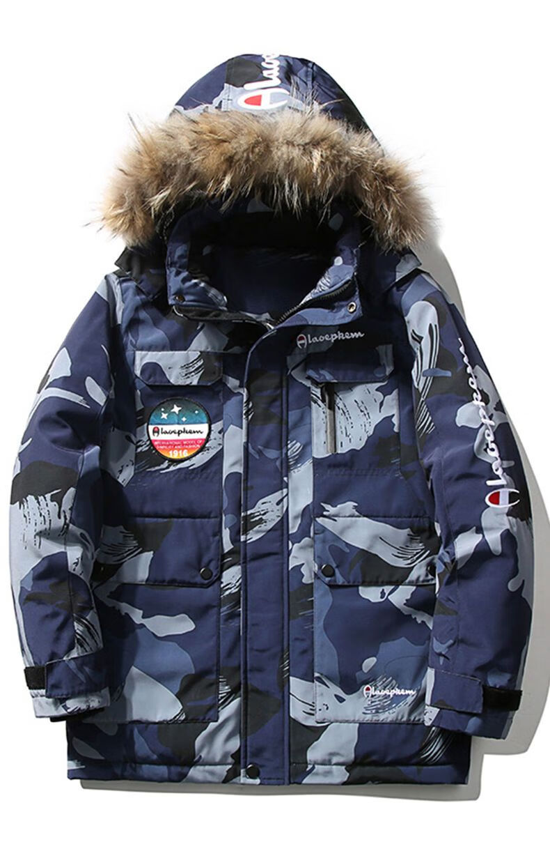 champion冠军韩白鸭绒羽绒服中长款加厚保暖可拆帽外套男女款潮牌上衣