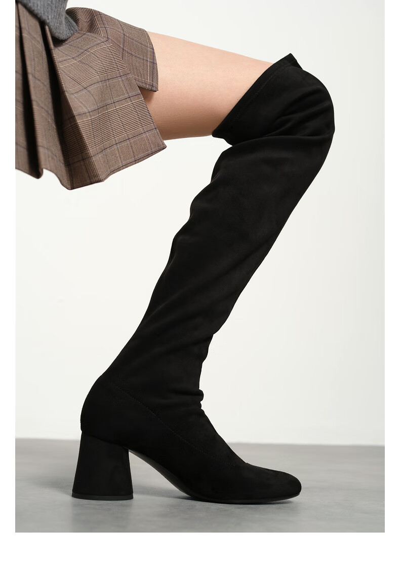 charles&keith22冬季新品ck1-91720013简约粗跟过膝长筒靴女靴 black