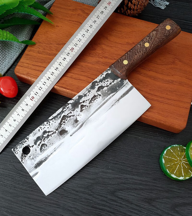 采岑 手工锻打菜刀不锈钢锤纹菜刀家用商用斩切两用刀厨师砍骨斩切