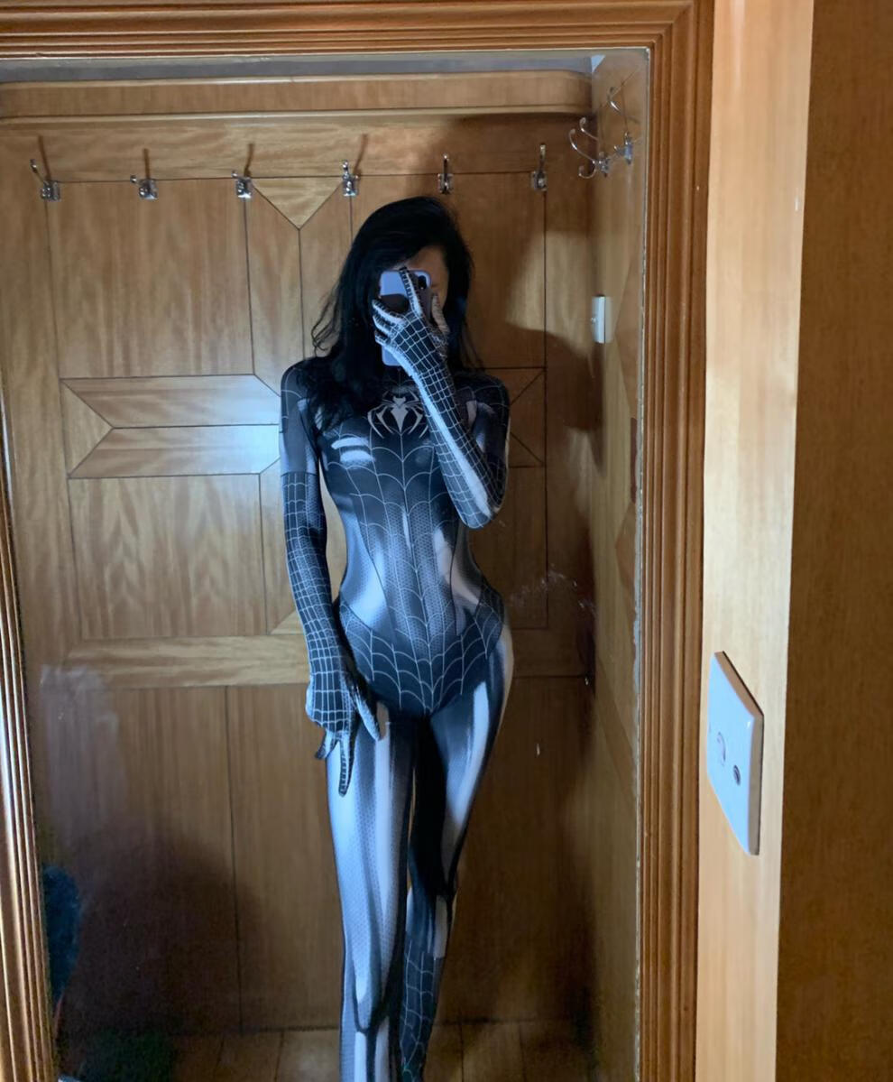 抖音同款黑蜘蛛侠连体紧身衣女成人开档性感cos服装角色扮演蜘蛛侠