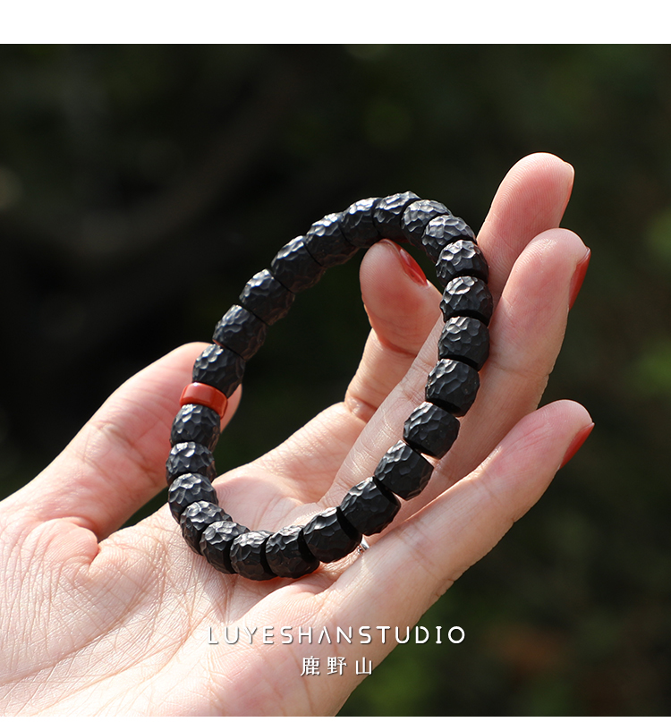 鹿野山印尼手工雕刻椰蒂陨石坑老型桶珠手串搭配文玩男女单圈椰蒂手串