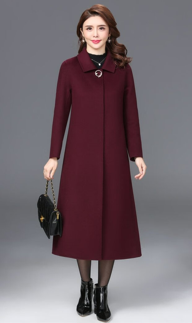 女秋款双面羊绒大衣喜婆婆中长款毛呢外套呢子秋冬装40岁50 暗普兰色